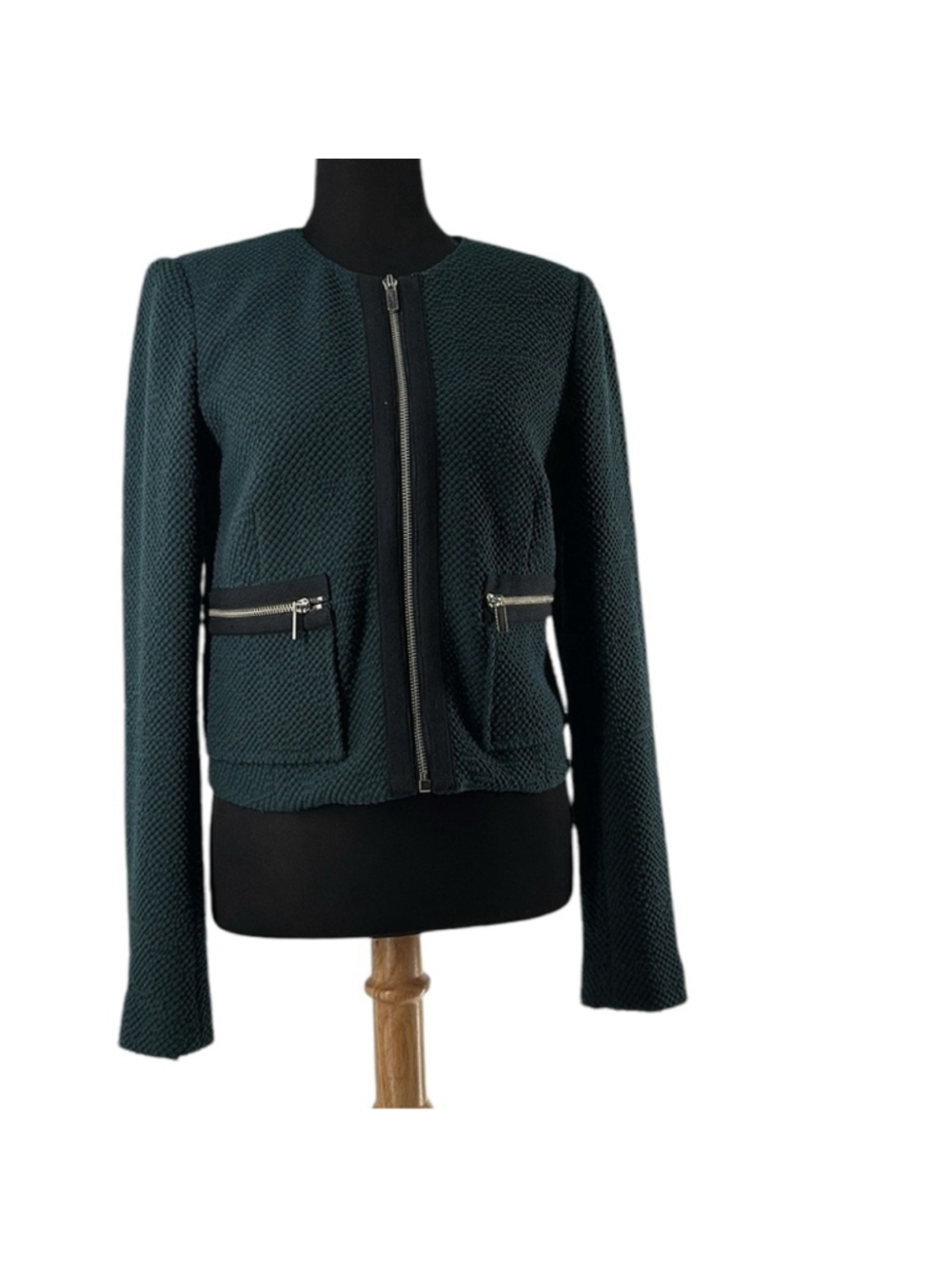 Elizabeth and James Black Textured Zipper Jacket blazer green sz 2